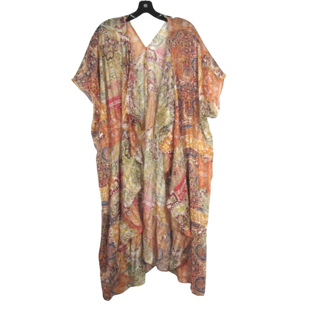 UMGEE Multicolor CHIFFON Floral/Paisley Print OPEN-FRONT Kimono Cardigan Sz S/M
